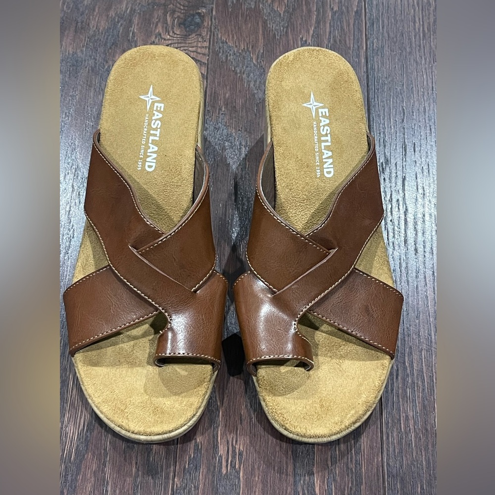 Eastland Womens Brown Liza Block Heel Sandal Shoe Size 8M Y2K Boho